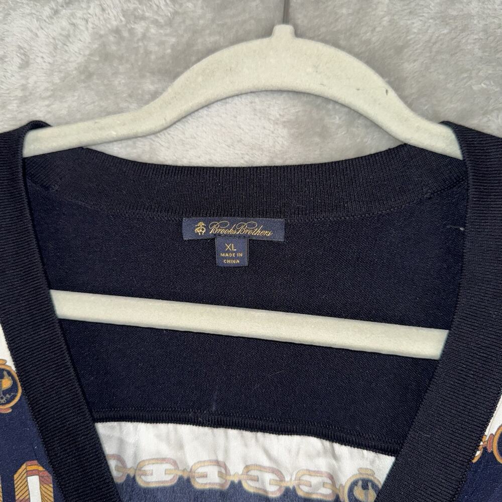 Brooks Brothers Equestrian Chain Scarf Print Silk Cardigan SZ XL Old Money - Picture 3 of 8